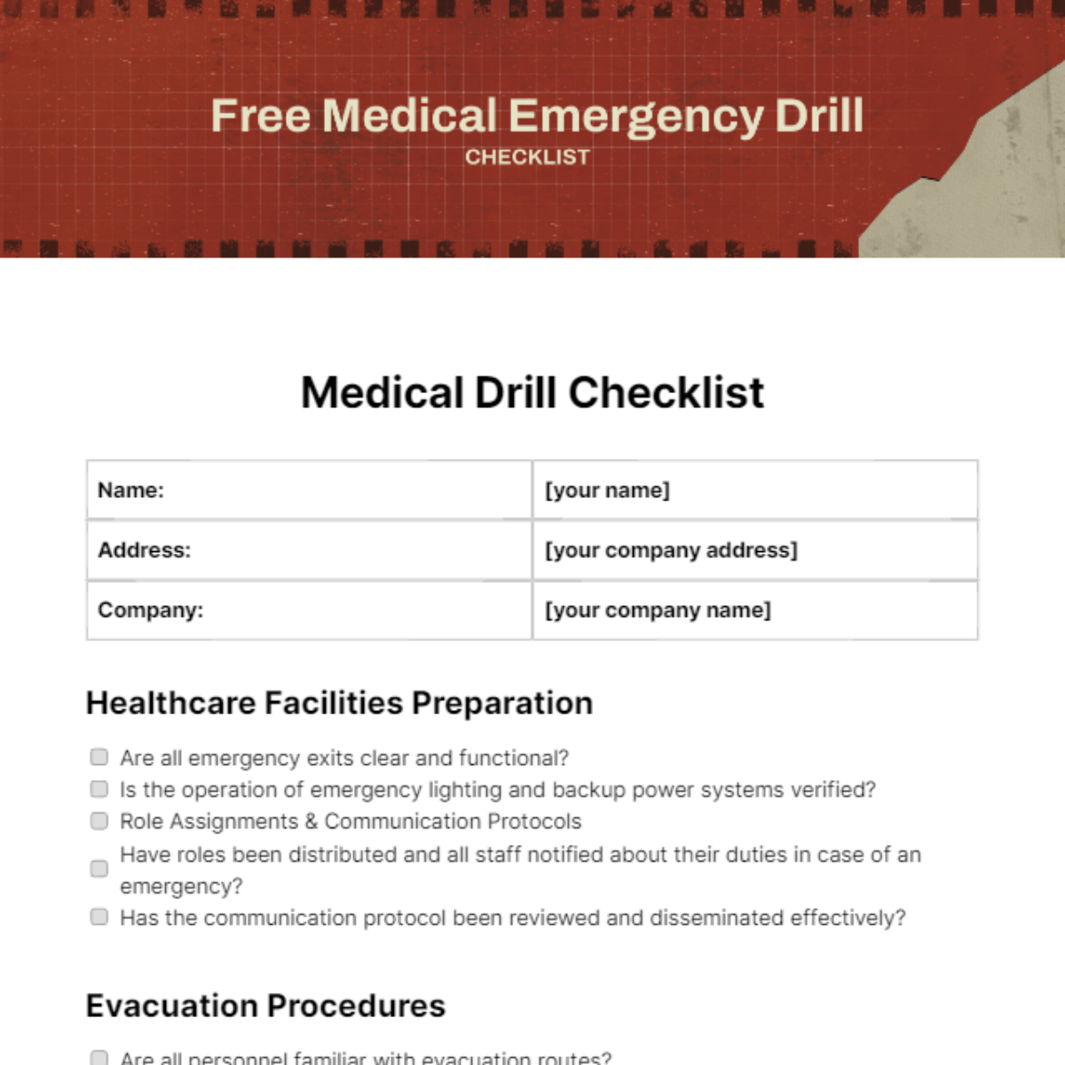Free Medical Emergency Drill Checklist Template