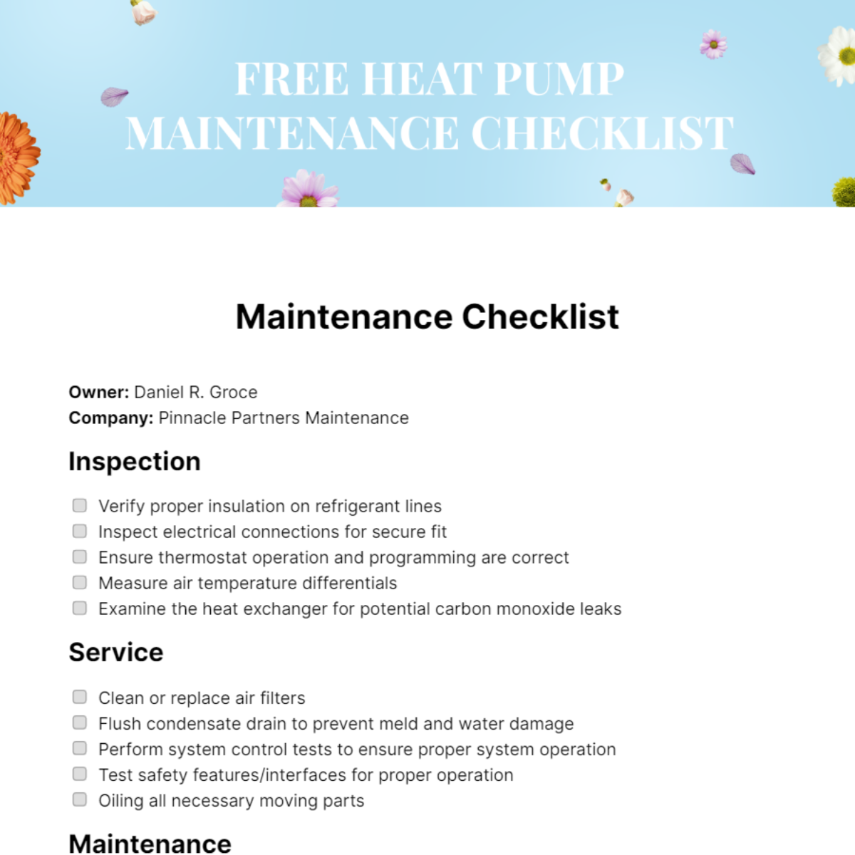 FREE Maintenance Checklist Edit Online Download Template net