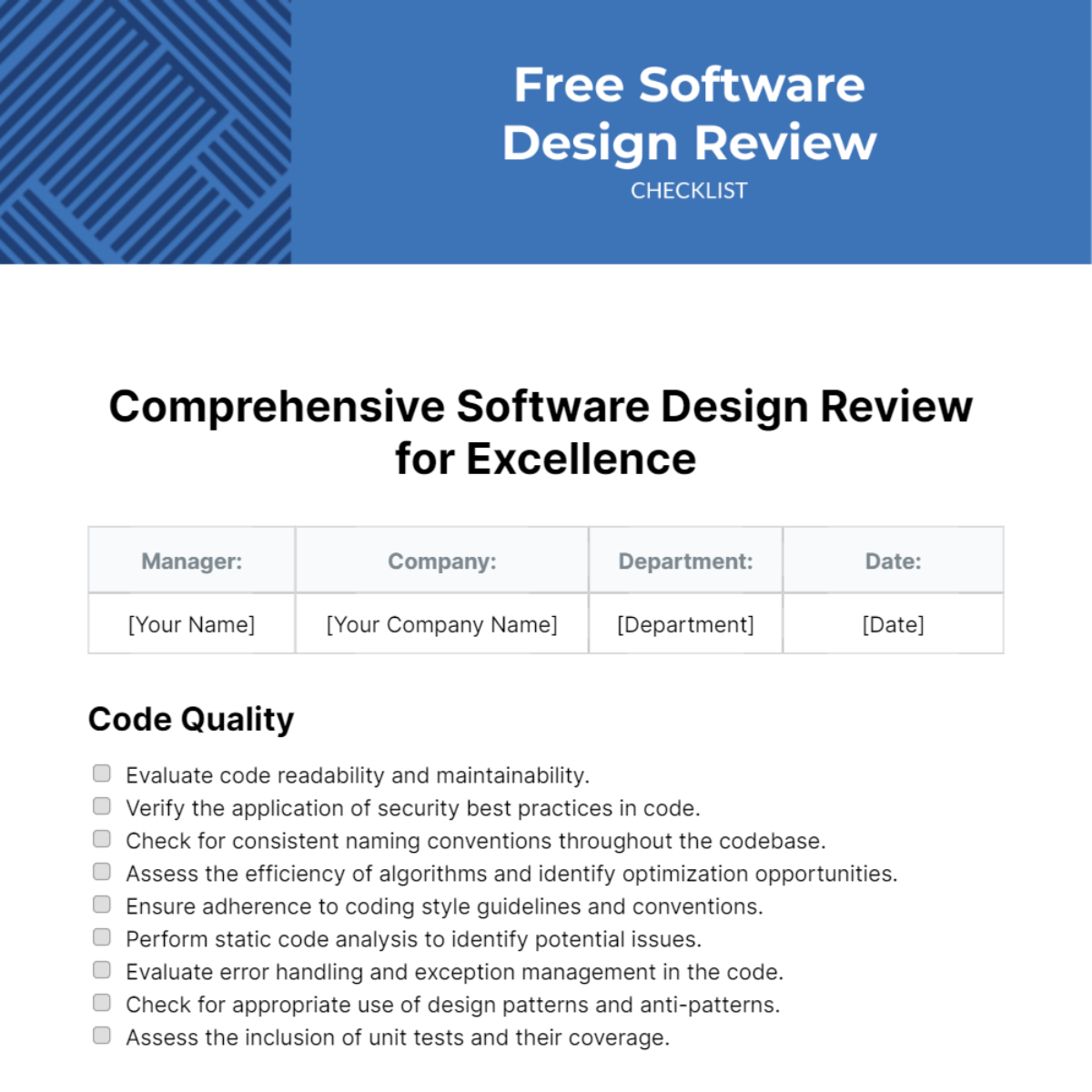 Software Design Review Checklist Template