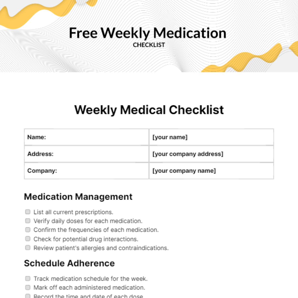Weekly Medication Checklist Template