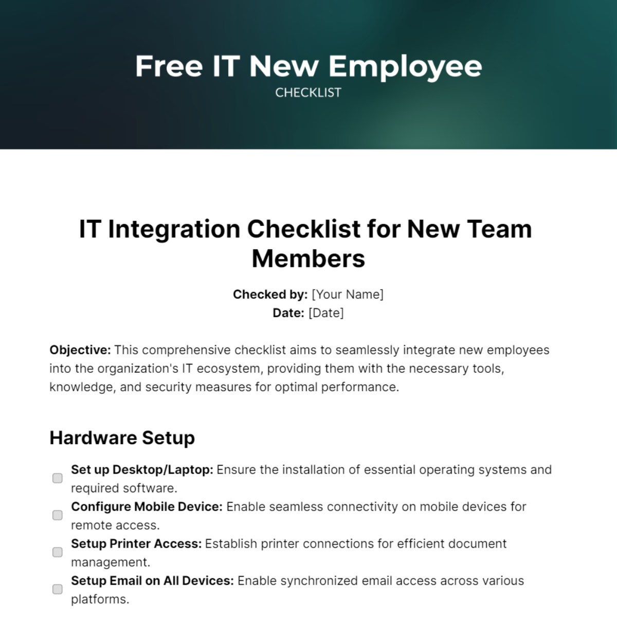Free IT New Employee Checklist Template