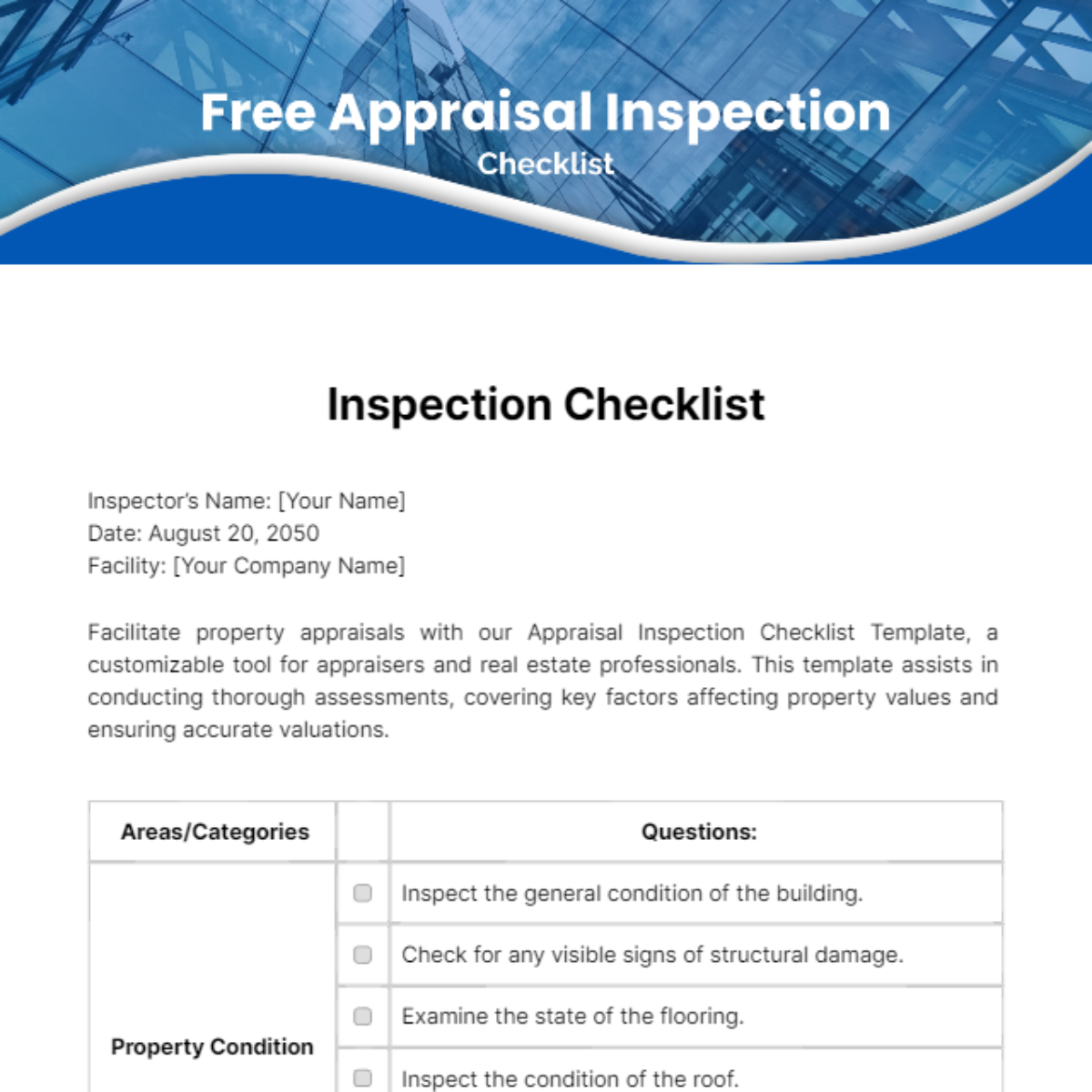 Free Appraisal Inspection Checklist Template