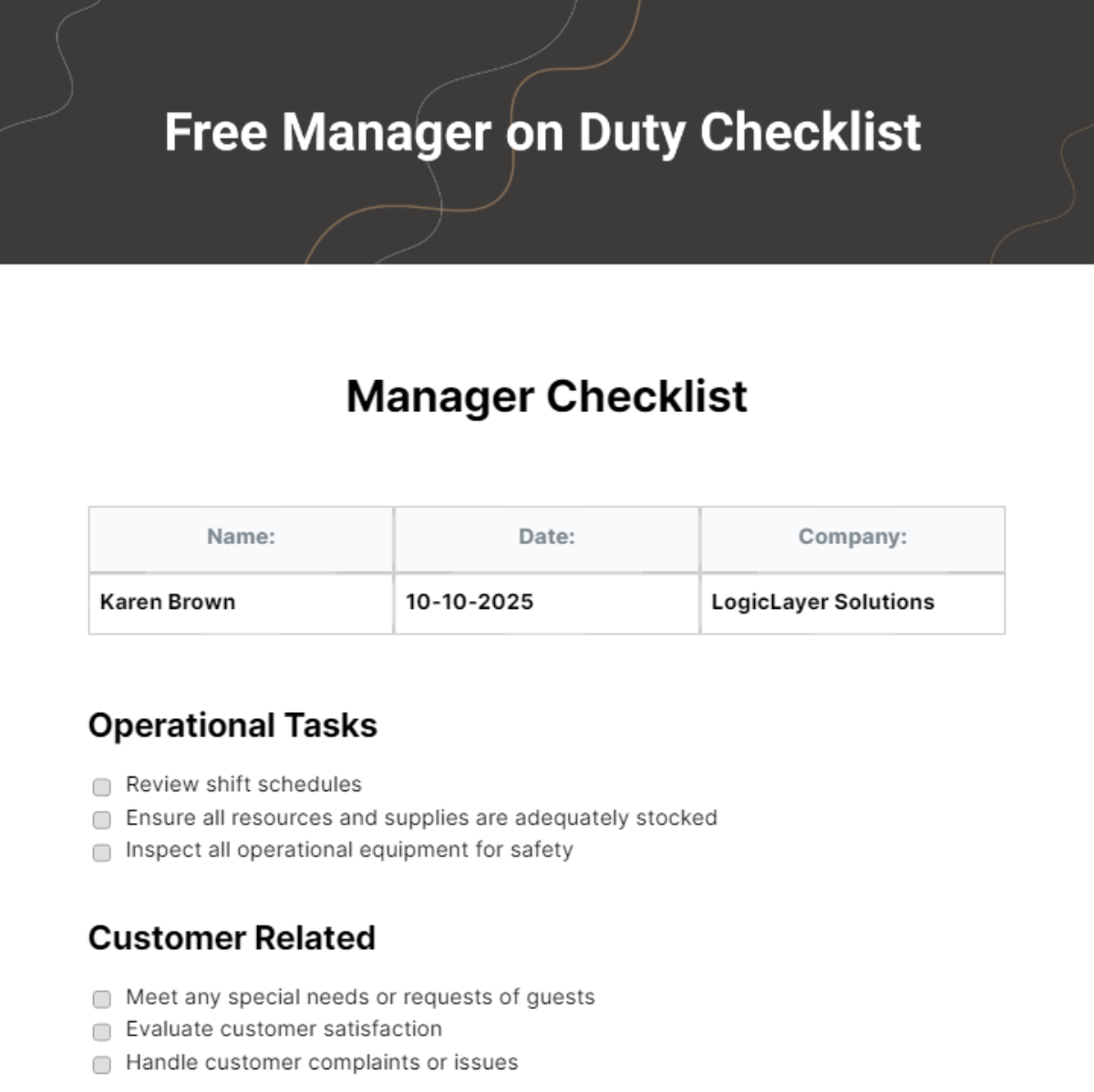 FREE Manager Checklist - Edit Online & Download | Template.net