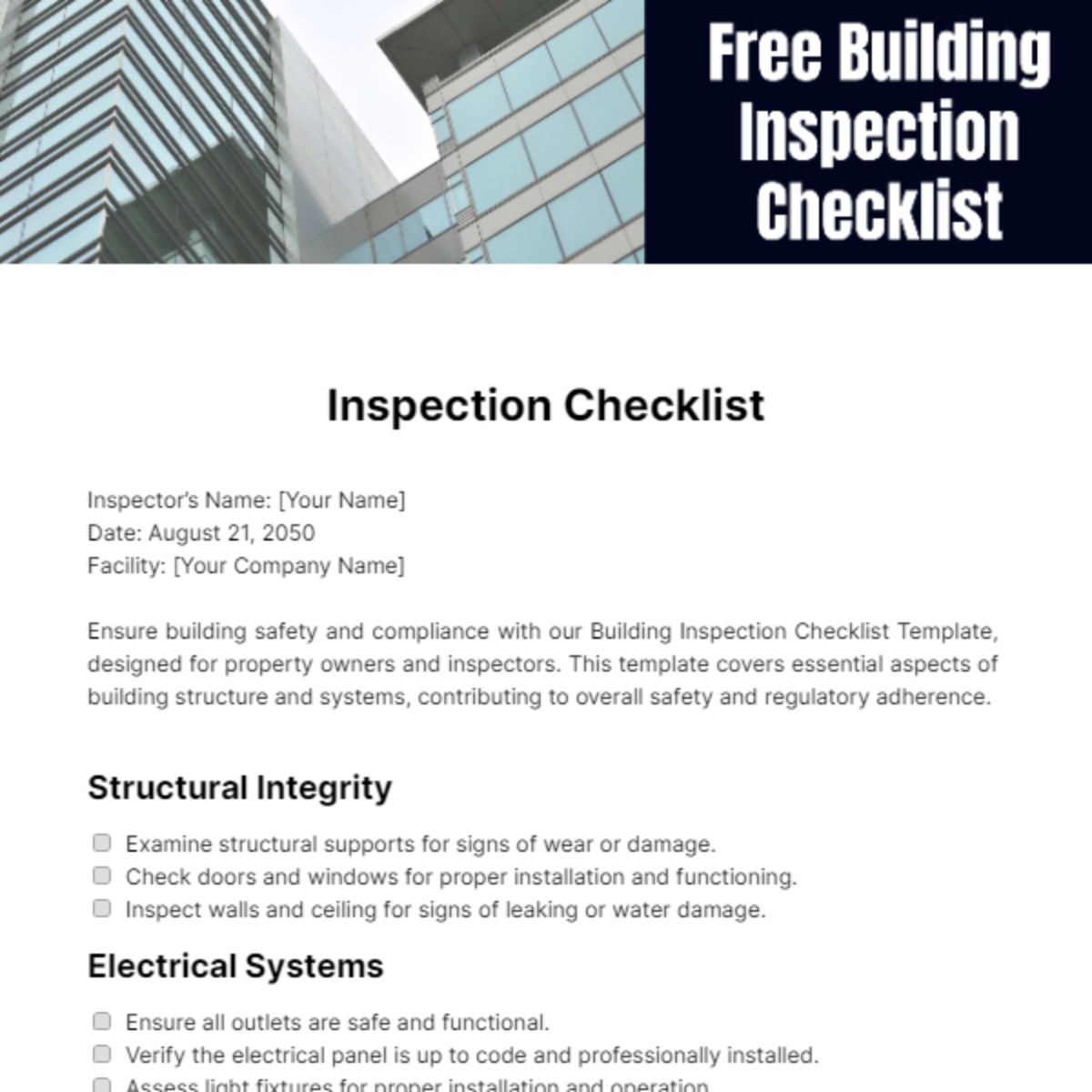 Free Building Inspection Checklist Template