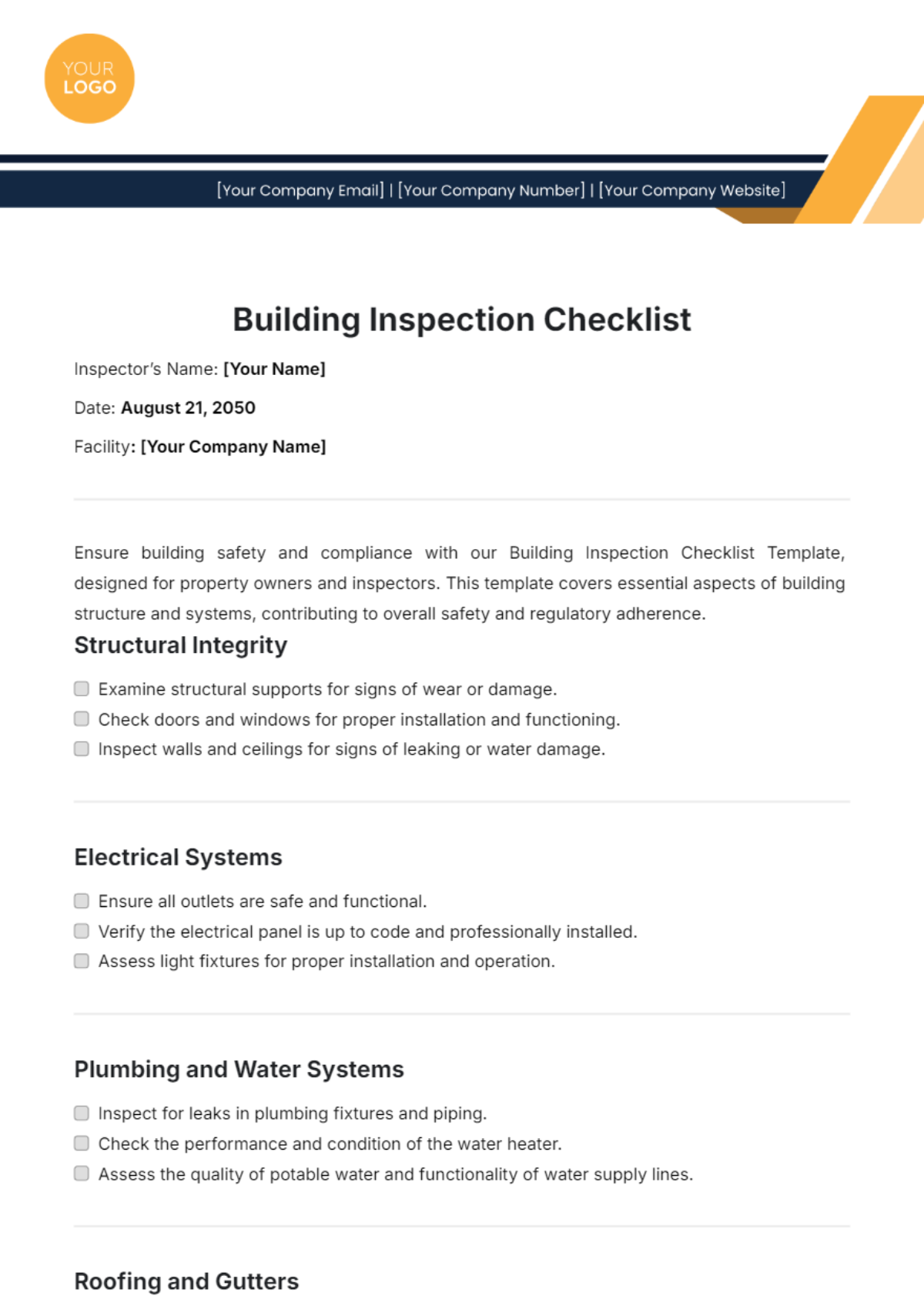 Building Inspection Checklist Template - Edit Online & Download