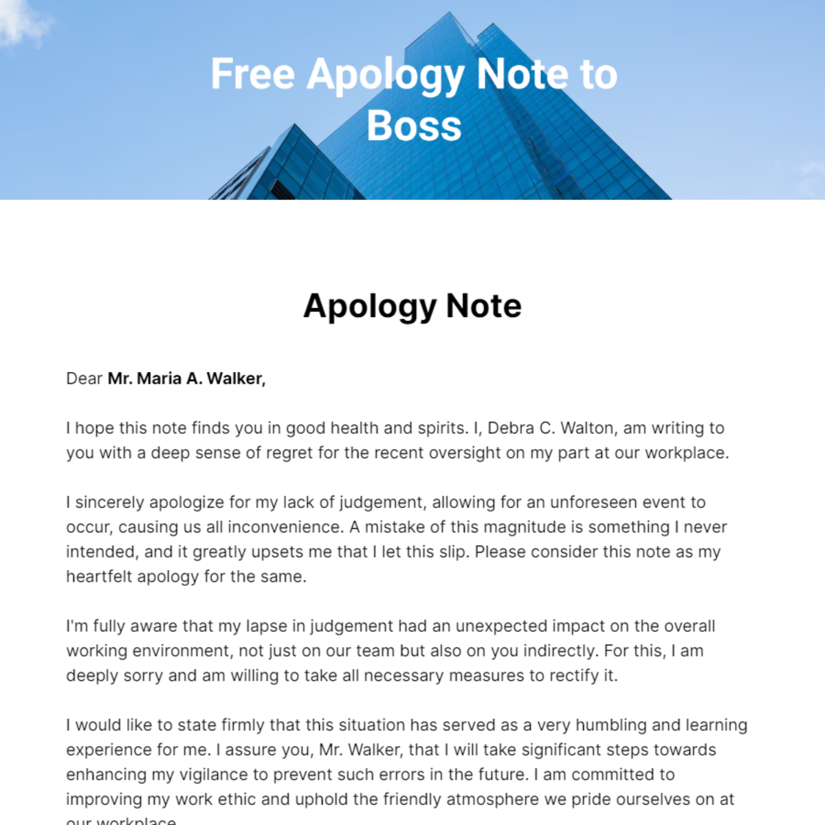 Free Apology Note to Boss Template