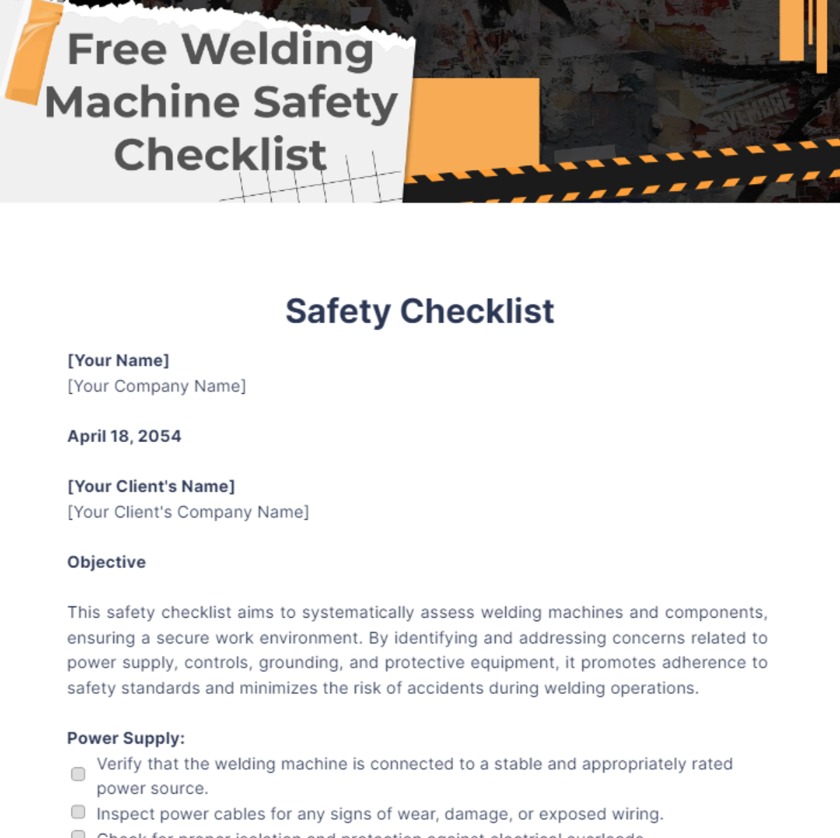 Free Welding Machine Safety Checklist Template