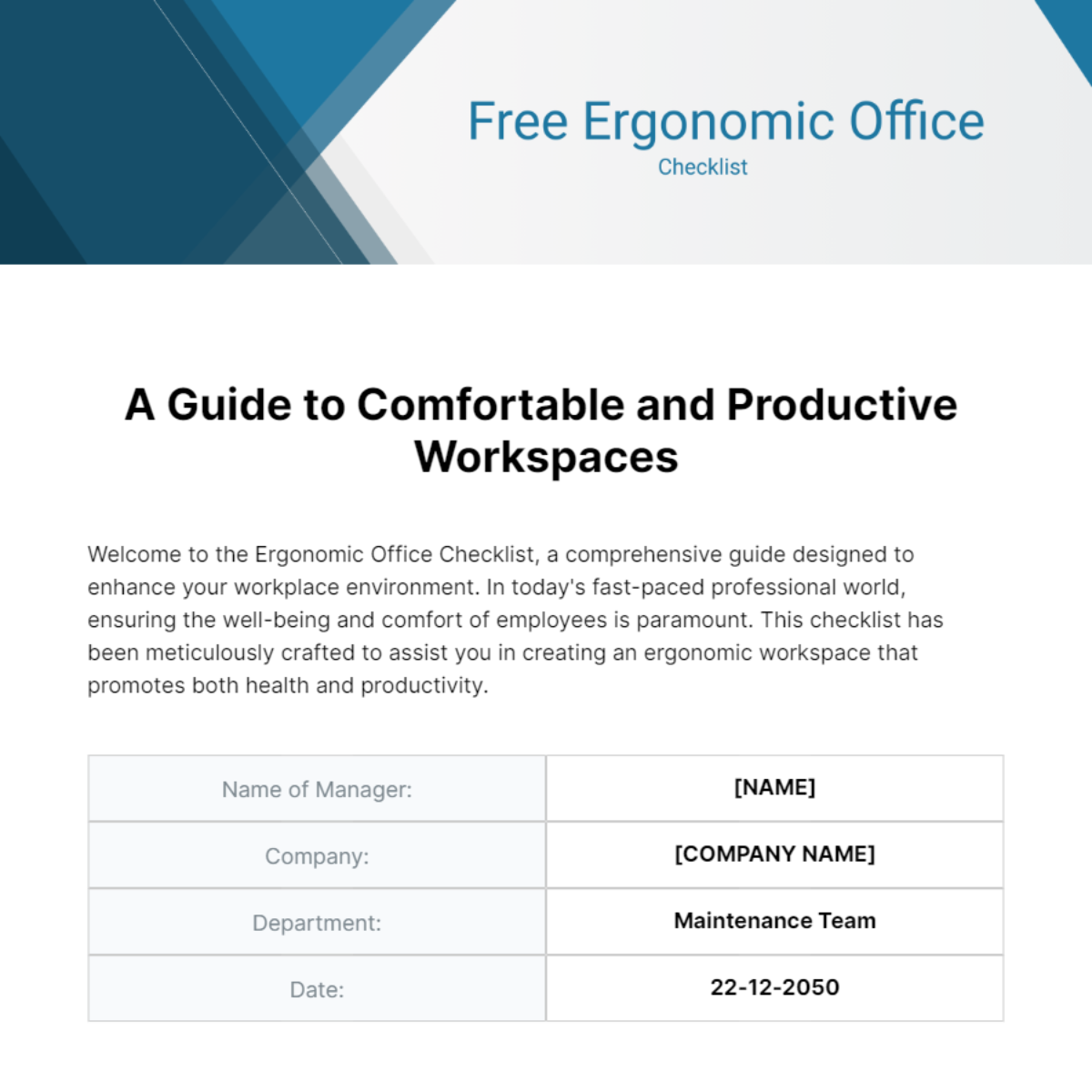 Ergonomic Office Checklist Template