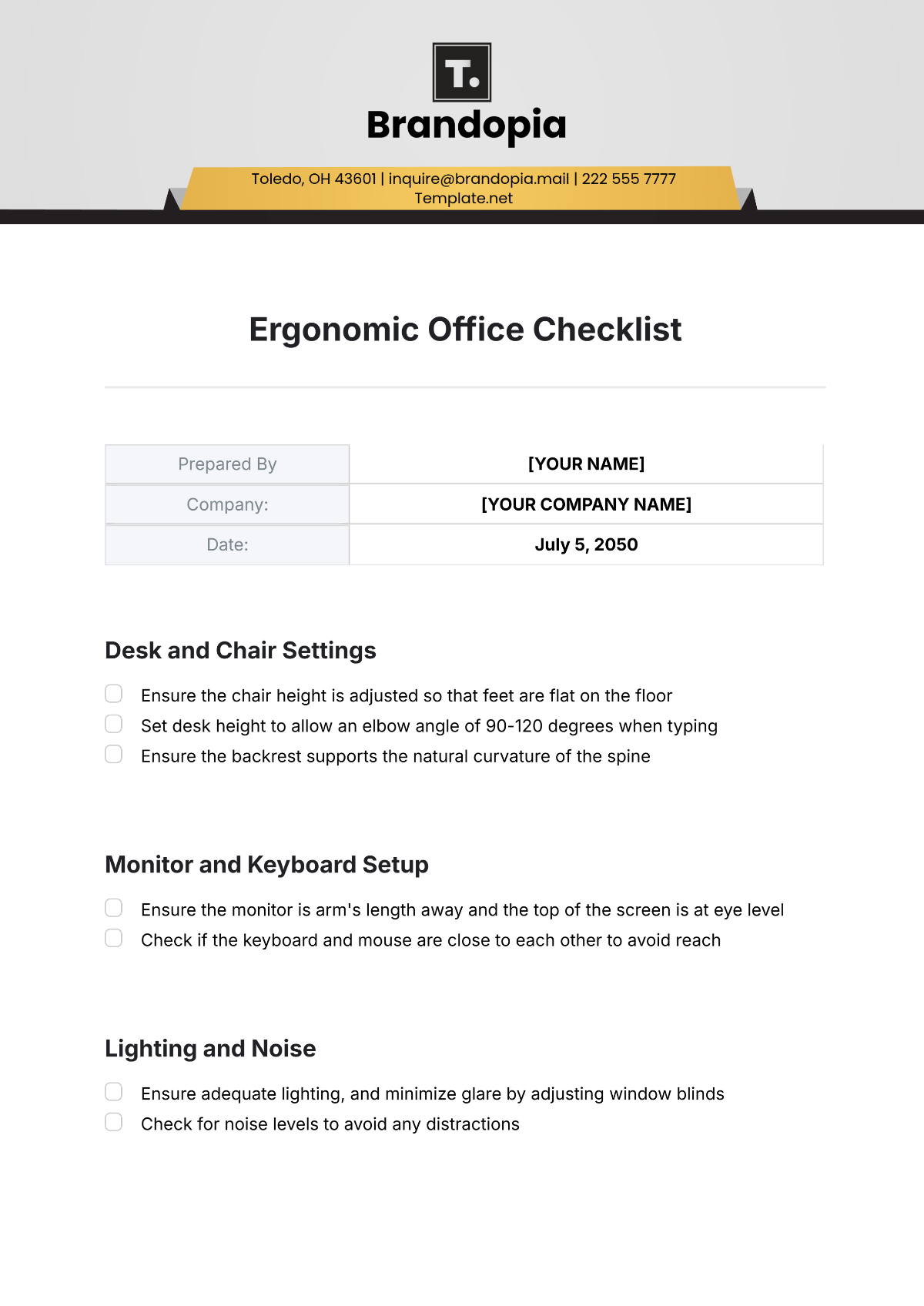 Ergonomic Office Checklist Template - Edit Online & Download