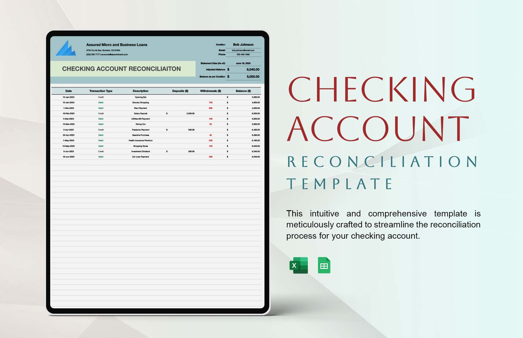 Checking Account Reconciliation Template