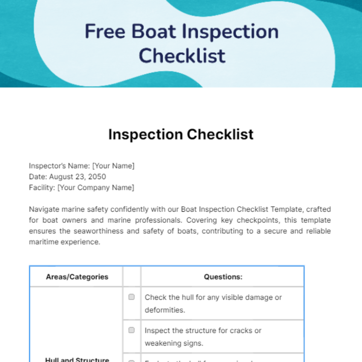 Free Boat Inspection Checklist Template