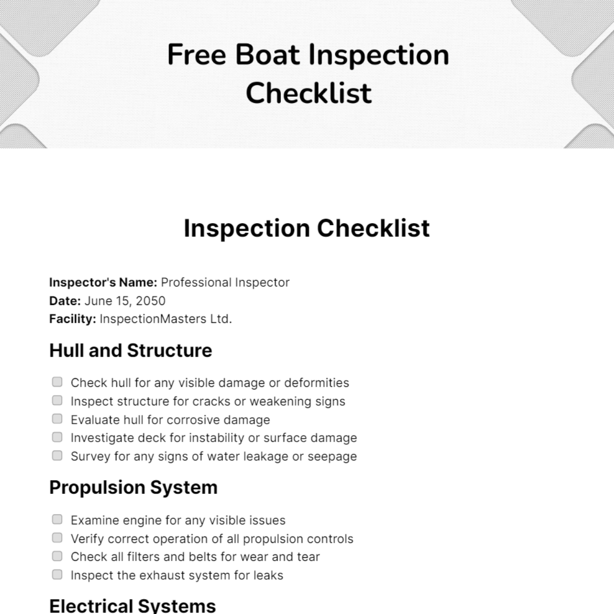 Free Boat Inspection Checklist Edit Online And Download 9304