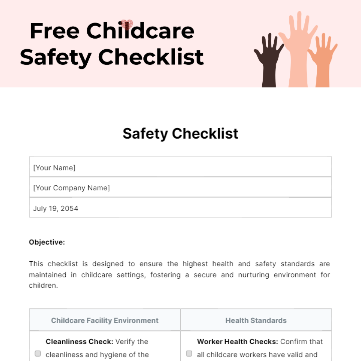 Free Childcare Safety Checklist Template