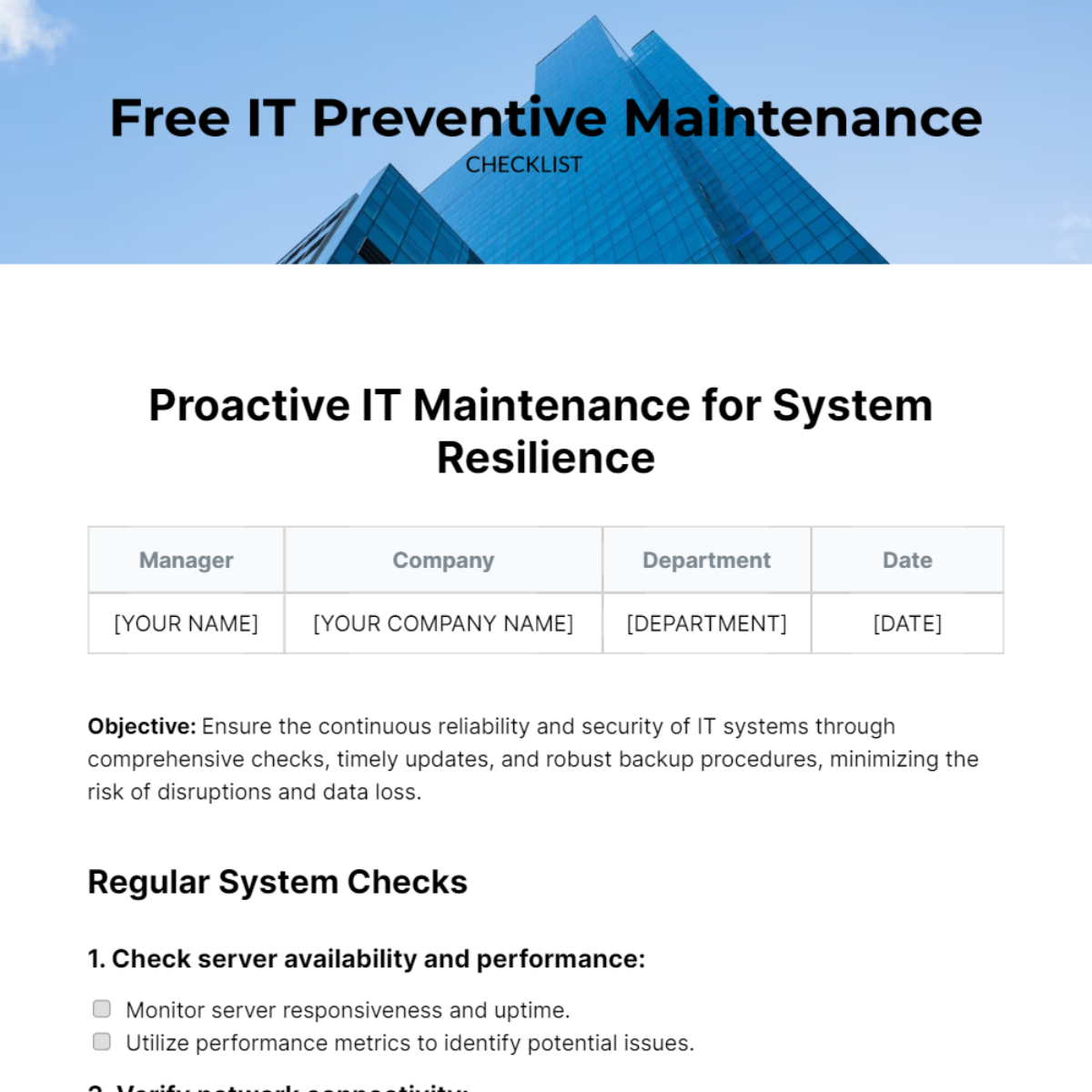 IT Preventive Maintenance Checklist Template