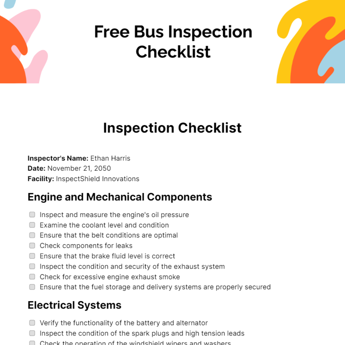 Bus Inspection Checklist Edit Online Download Example Bus Inspection Checklist Edit Online Download Example