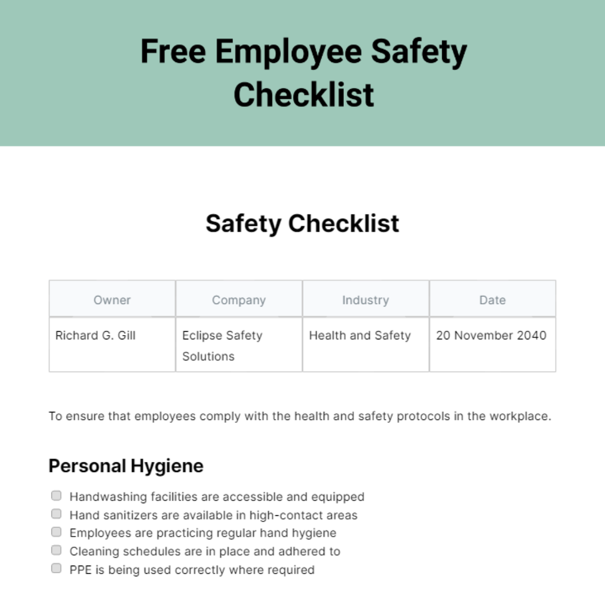 FREE Safety Checklist - Edit Online & Download | Template.net