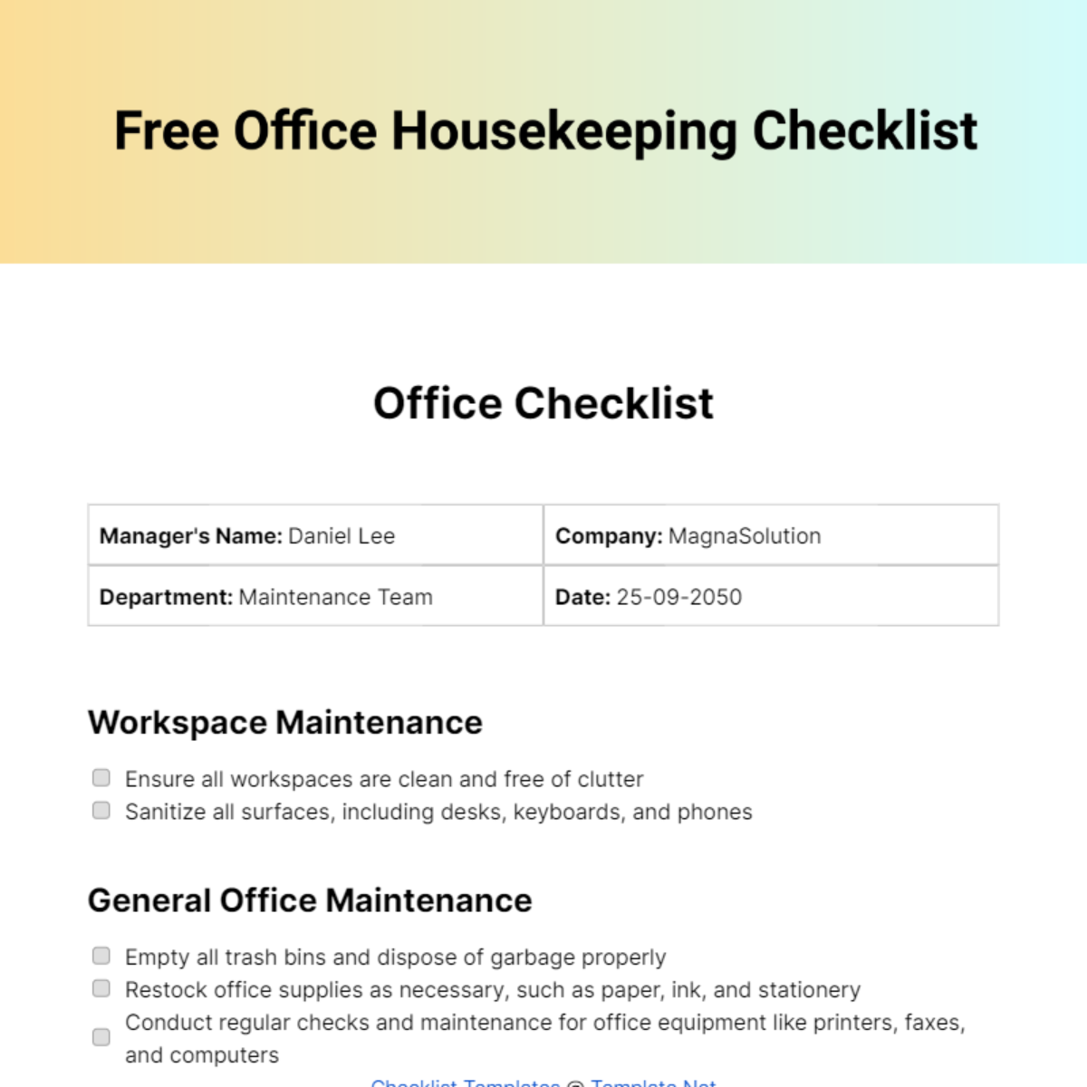 Free Downloadable Office Supply Checklist Form