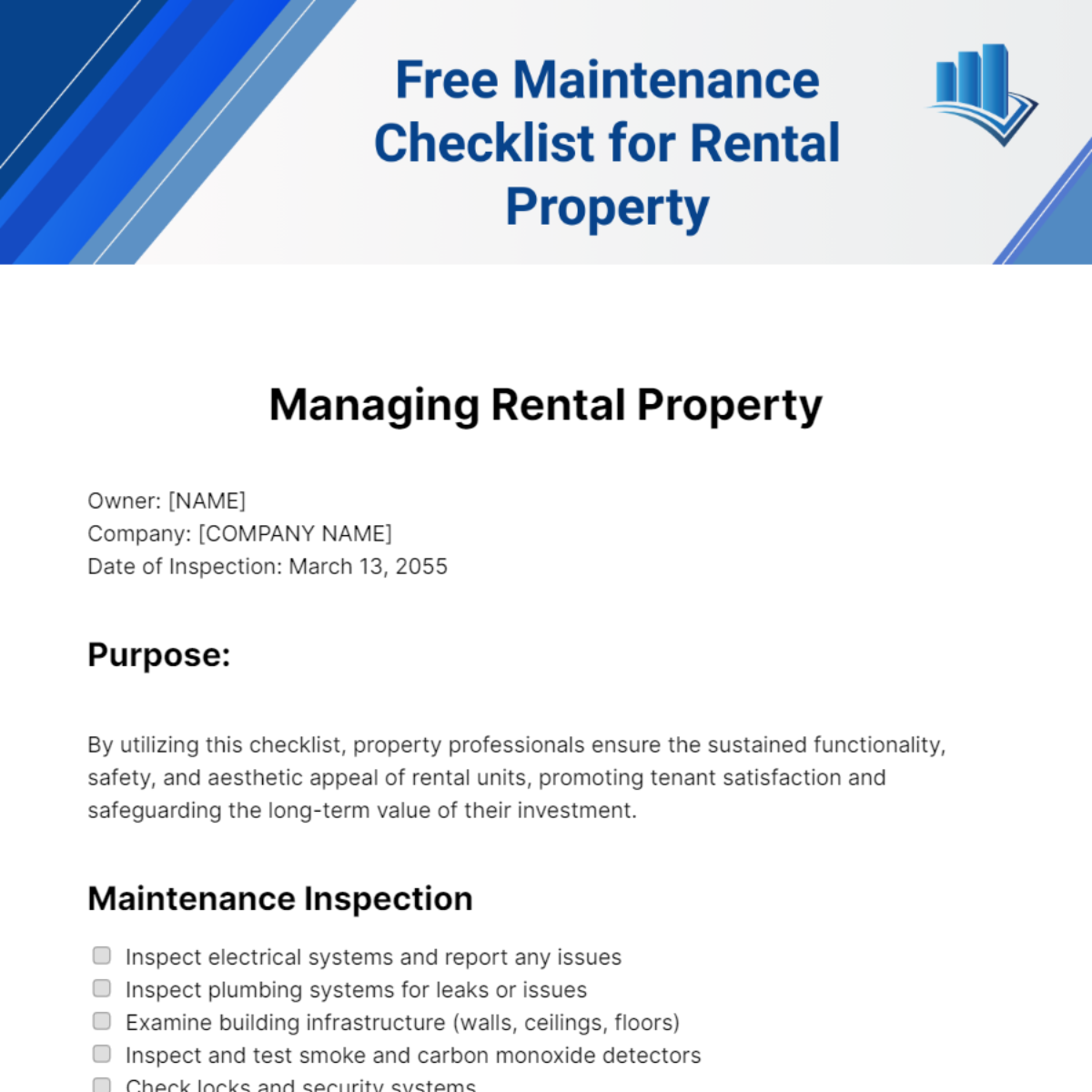 Maintenance Checklist for Rental Property Template
