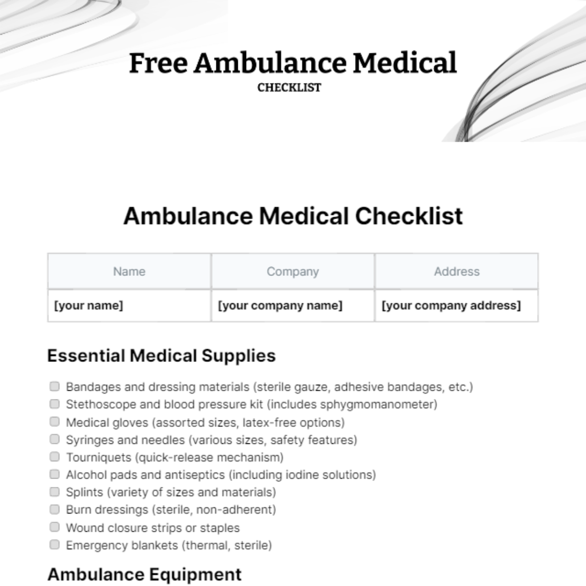 Free Ambulance Medical Checklist Template