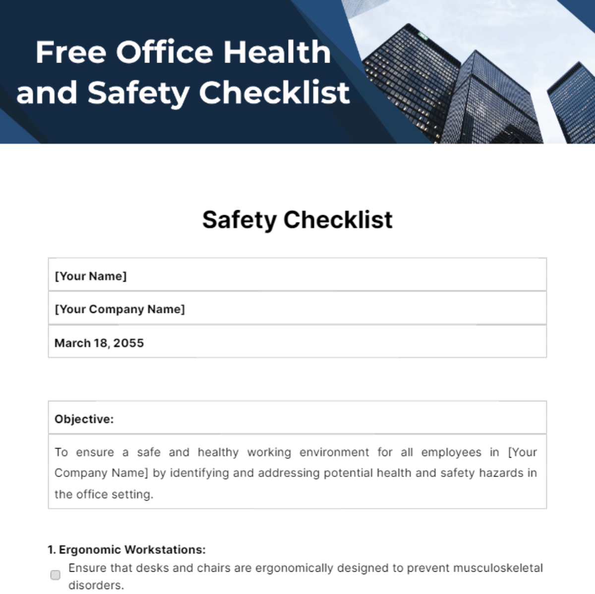 Office Health and Safety Checklist Template