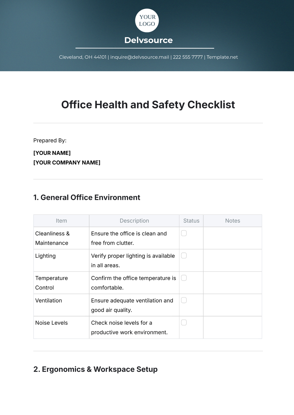 Office Health and Safety Checklist Template - Edit Online & Download