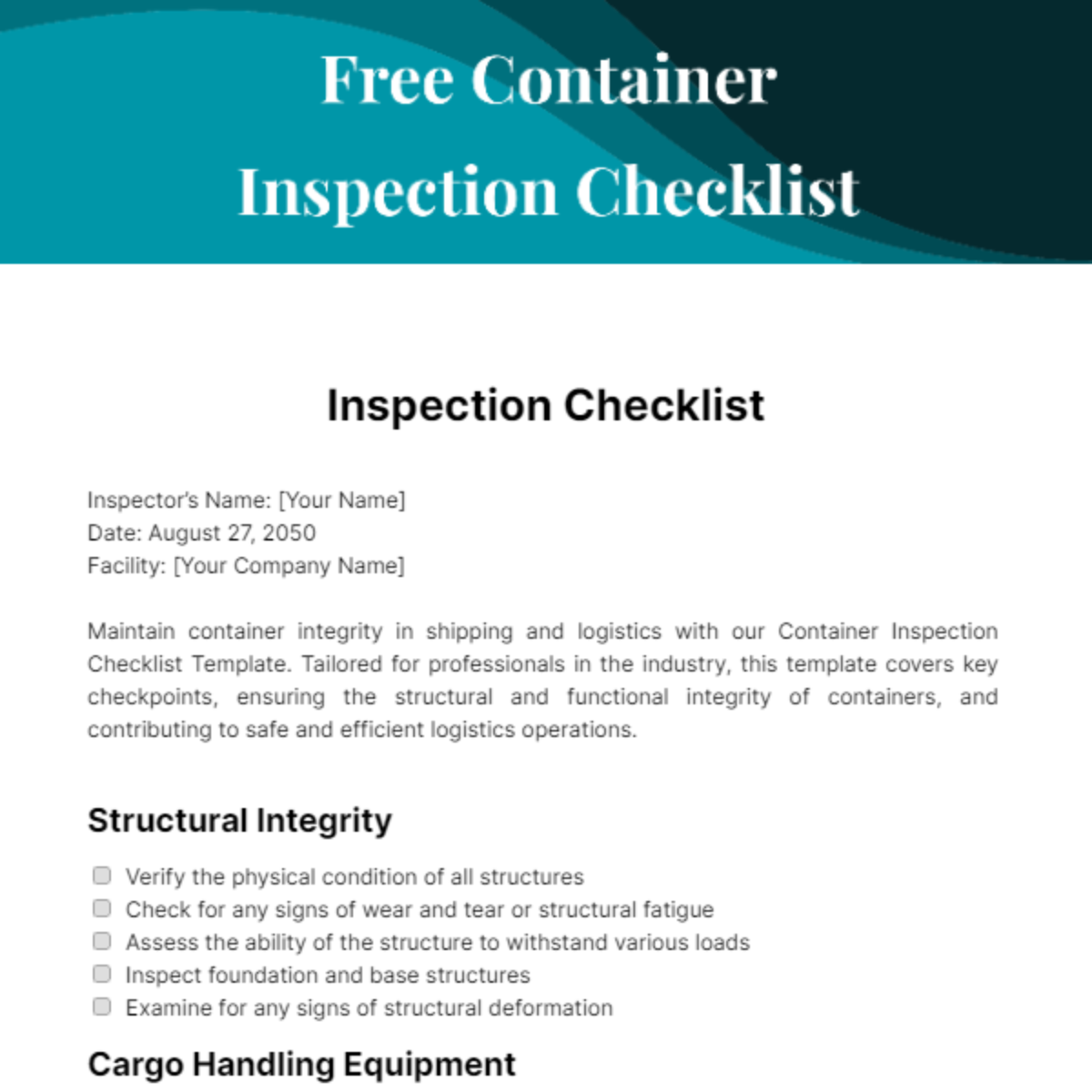 Free Container Inspection Checklist Template