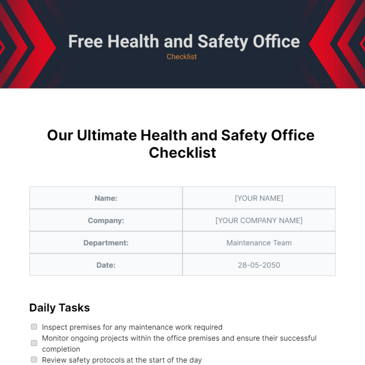 Health and Safety Office Checklist Template