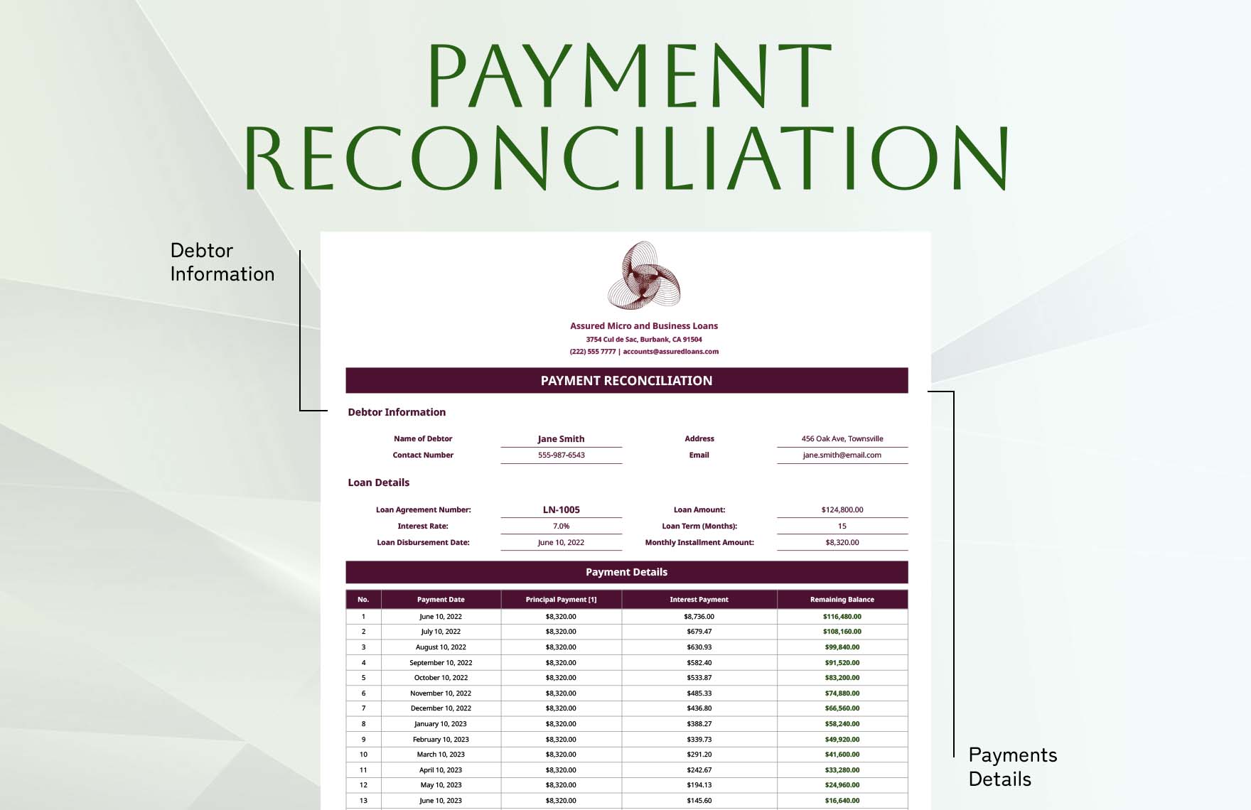 Payment Reconciliation Template