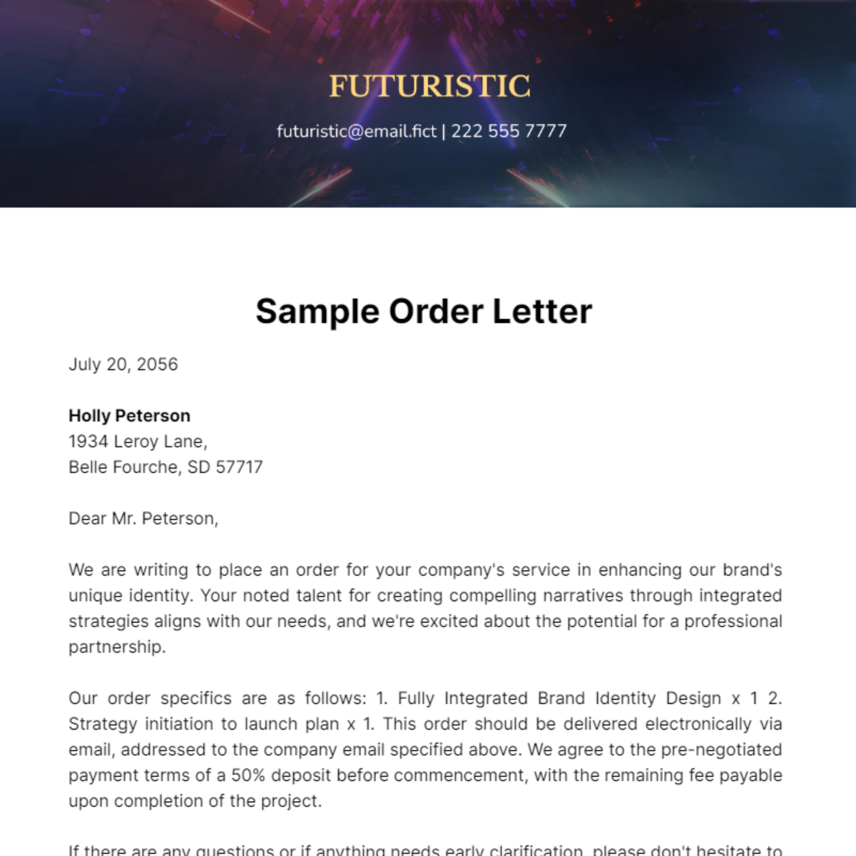 Sample Order Letter Template