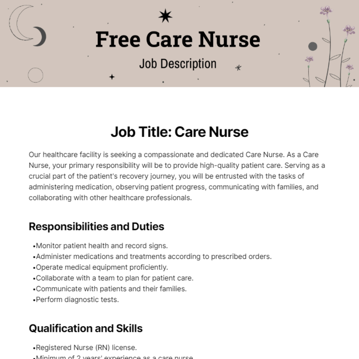 FREE Care Job Description Templates Examples Edit Online Download 