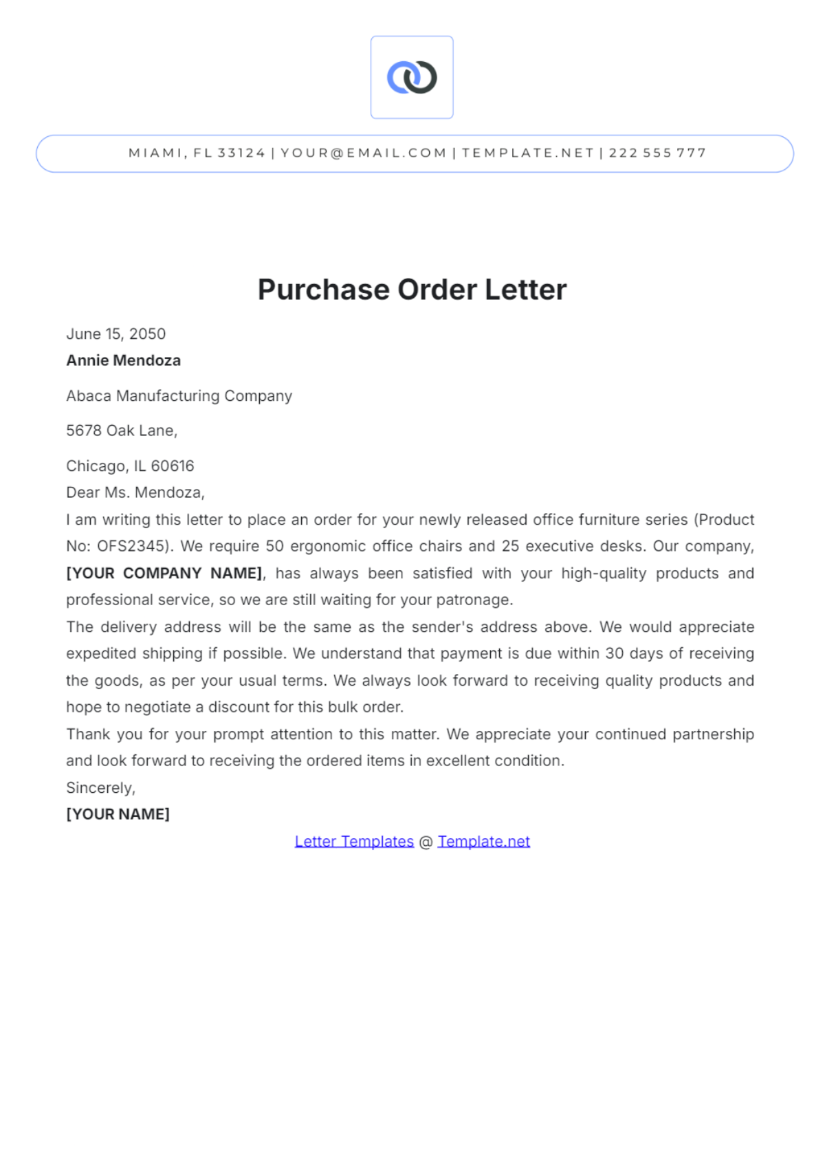 Free Purchase Order Letter Template