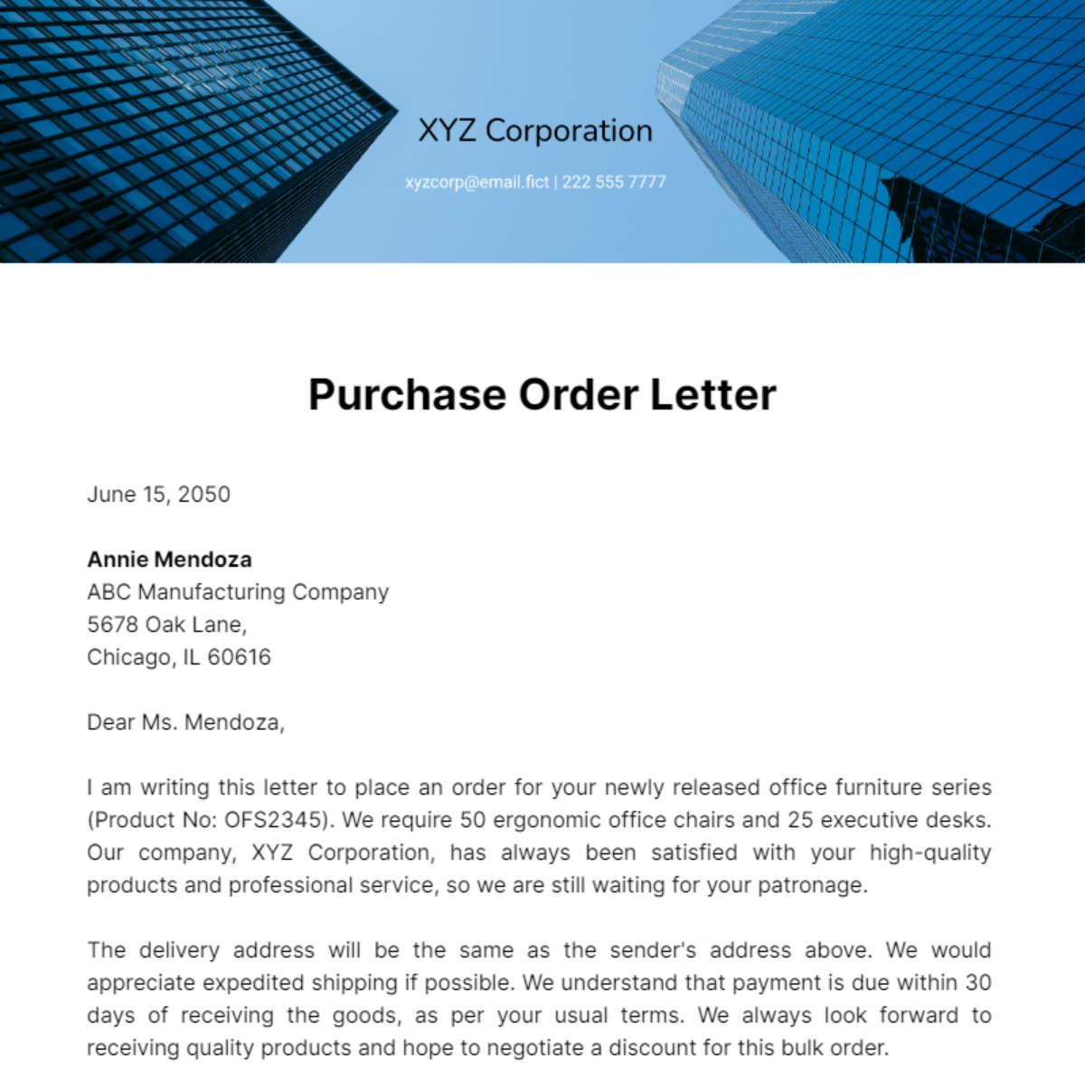 Free Purchase Order Letter Template
