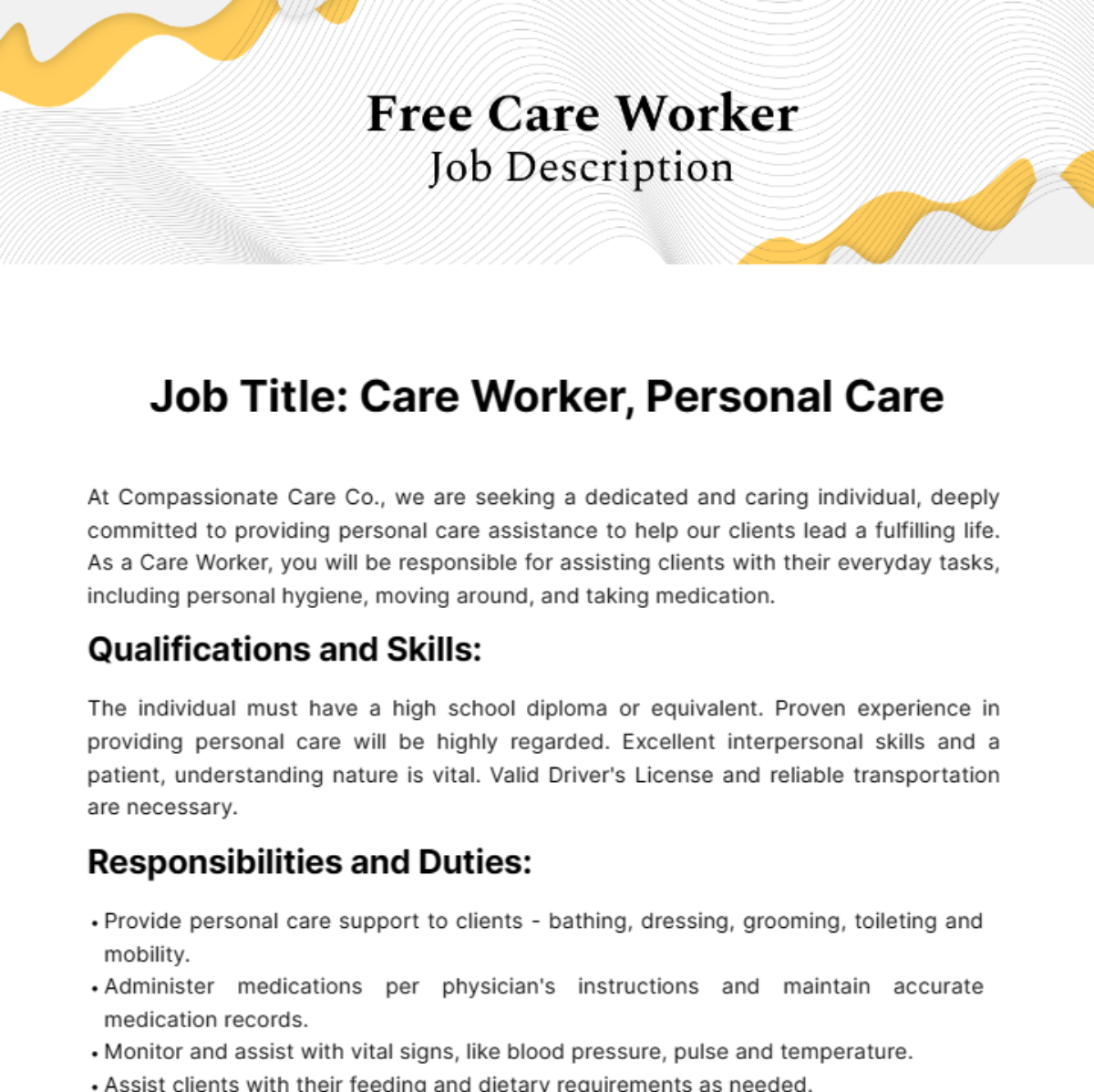 Free Care Worker Job Description Template Edit Online Download 