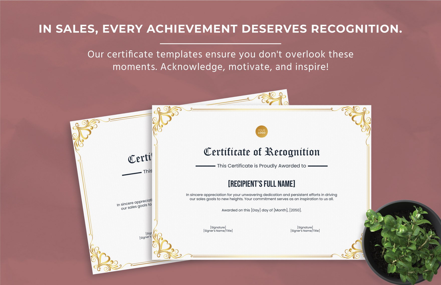 Certificate of Recognition for Sales Dedication Template