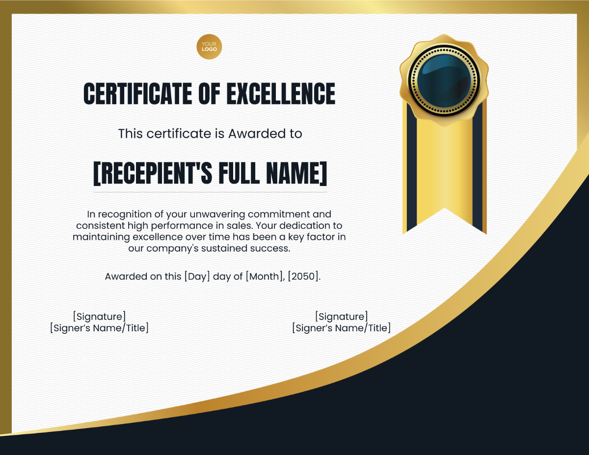 Certificate for Consistent Performance in Sales Template