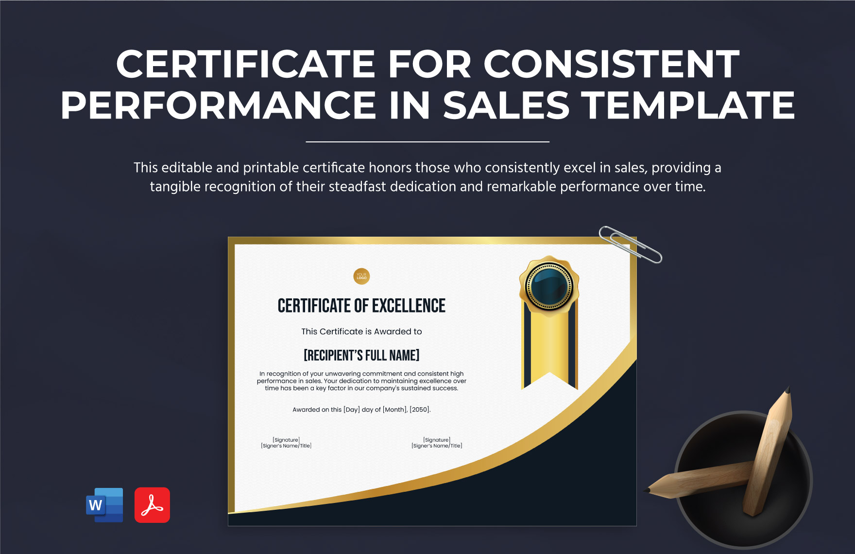 Certificate for Consistent Performance in Sales Template - Download in ...