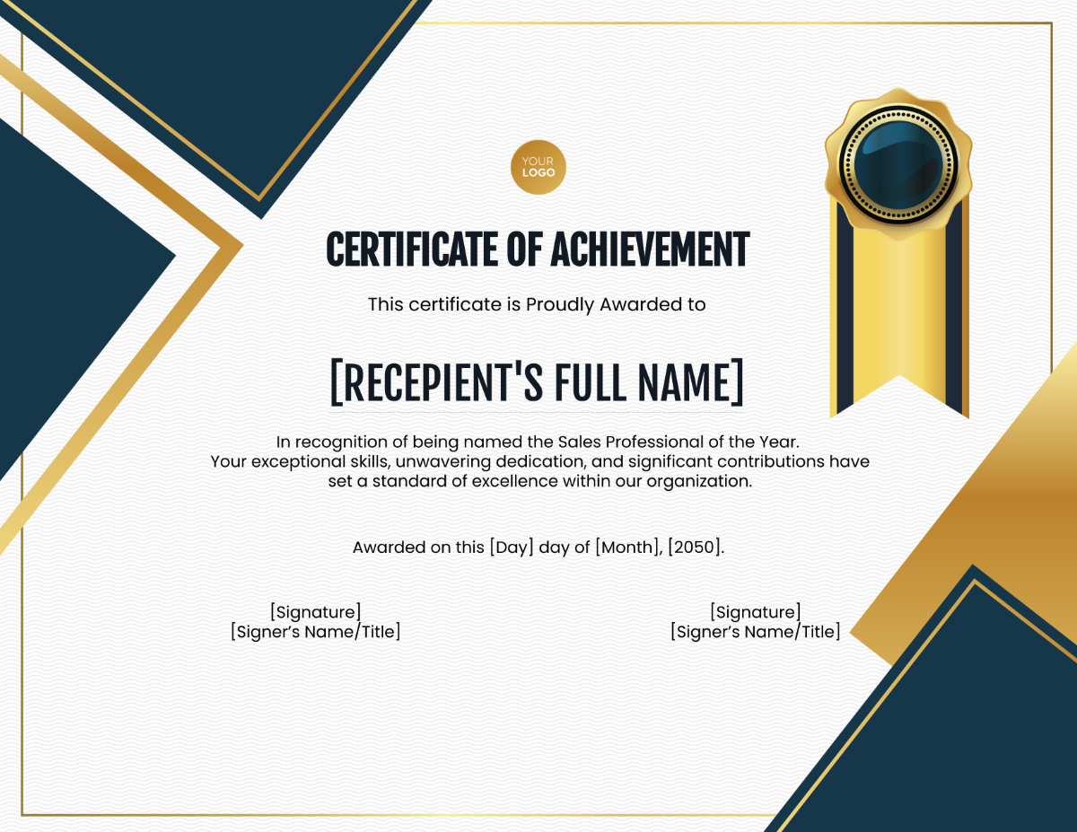 Sales Professional of the Year Certificate Template