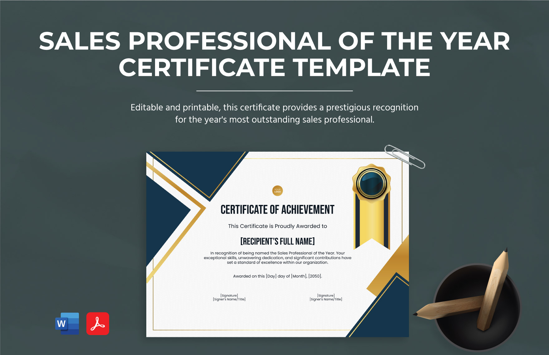 Sales Professional of the Year Certificate Template - Download in Word ...