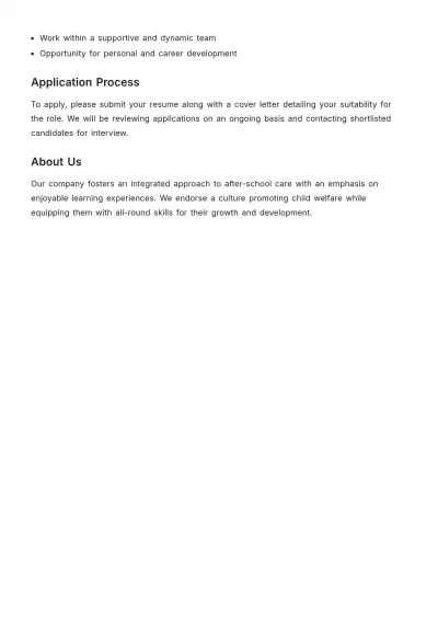 Free After School Care Job Description Template to Edit Online