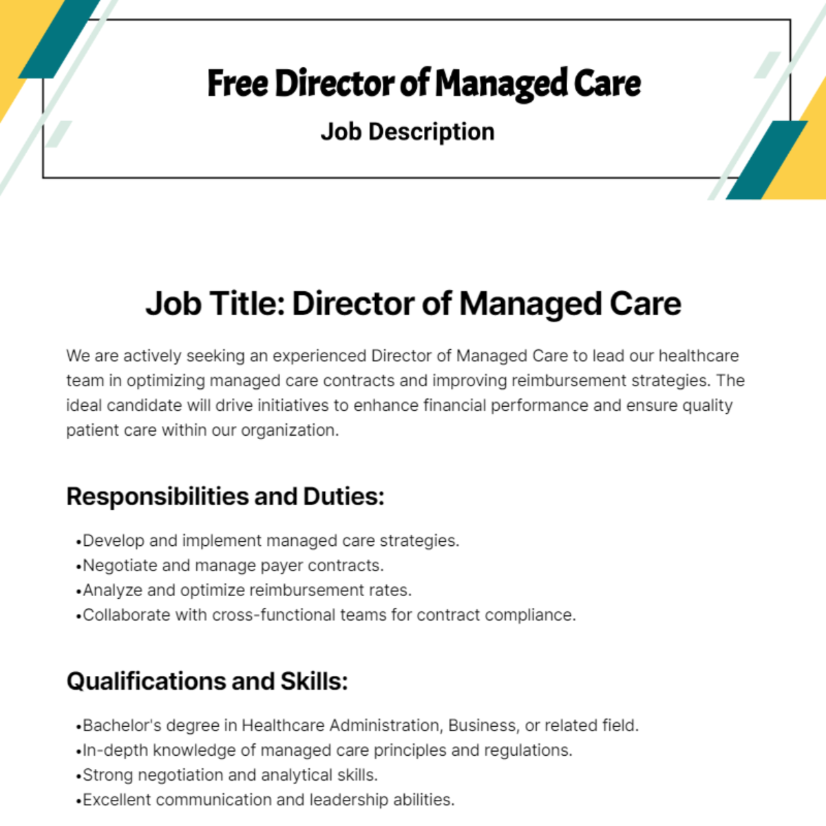 FREE Care Job Description Templates Examples Edit Online Download 