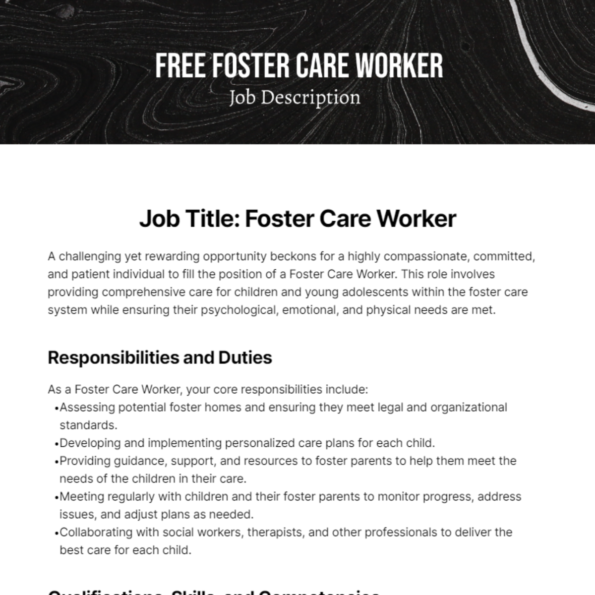 Foster Care Job Description Template