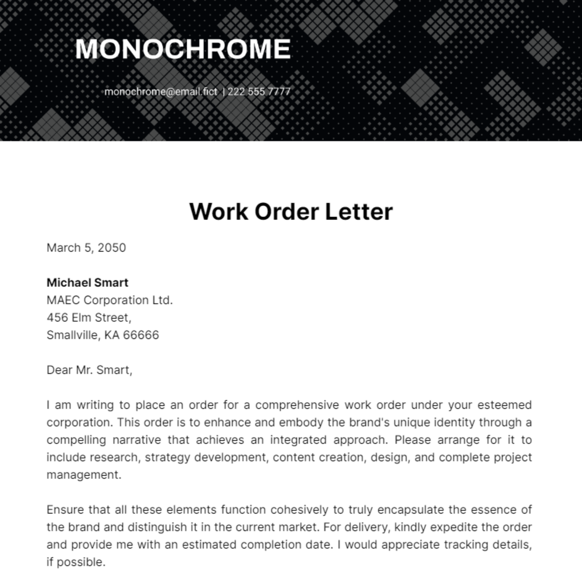 Work Order Letter Template