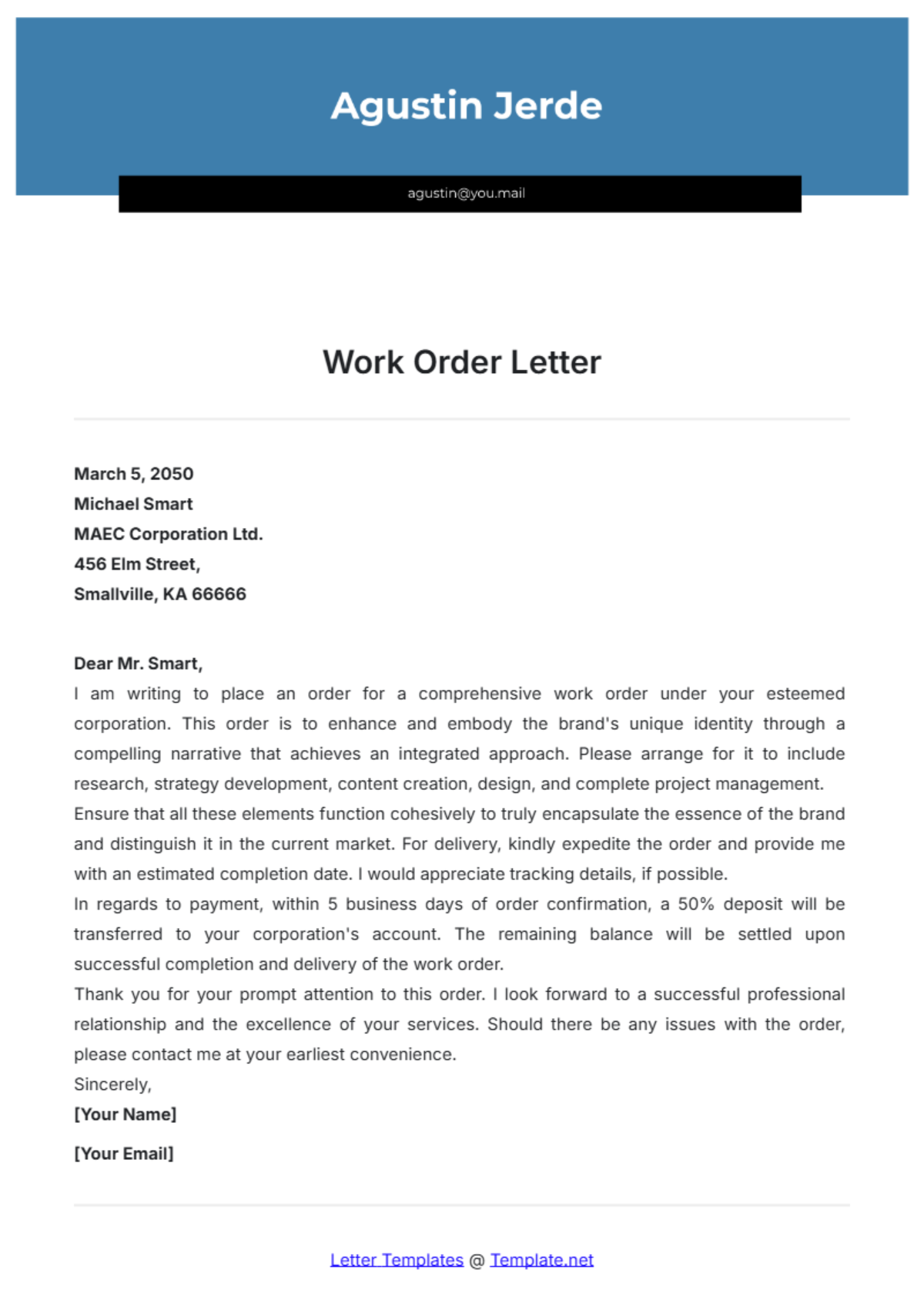 Work Order Letter Template - Edit Online & Download