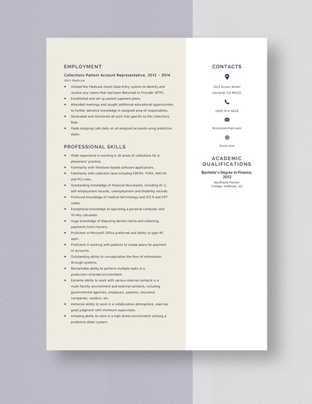 Collections Patient Account Representative Resume Template