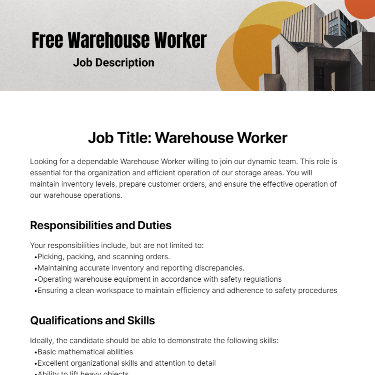 Warehouse Worker Job Description Template Edit Online Download 