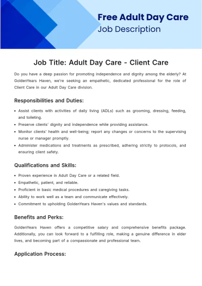Free Adult Day Care Job Description Template to Edit Online