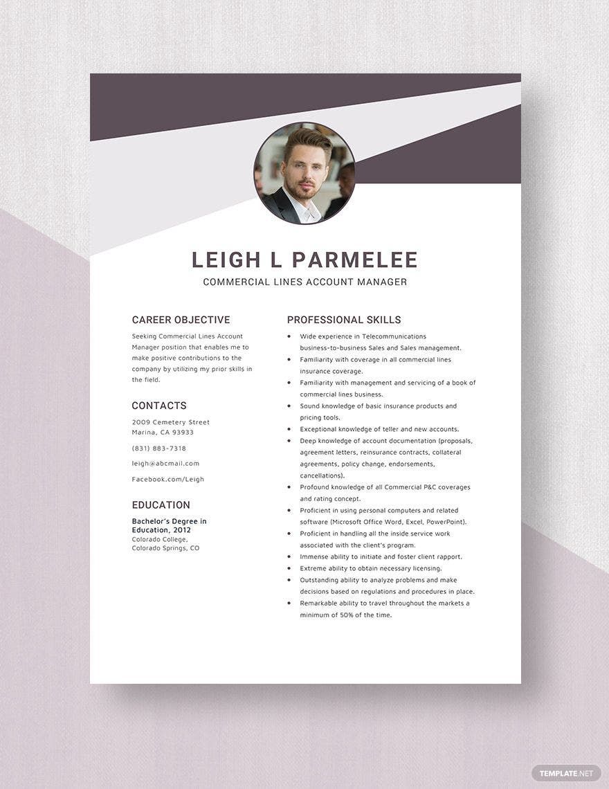 Free Commercial Lines Account Manager Resume Template