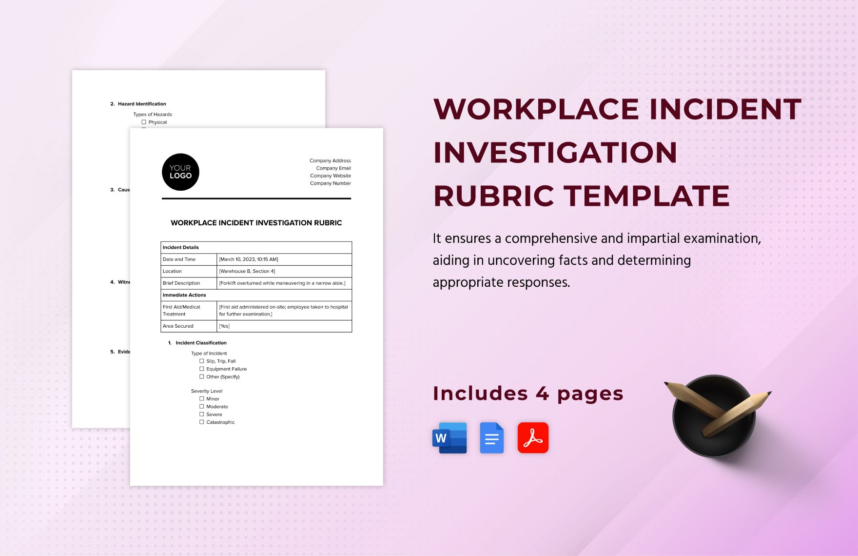 Workplace Incident Investigation Rubric Template in Word, Google Docs, PDF