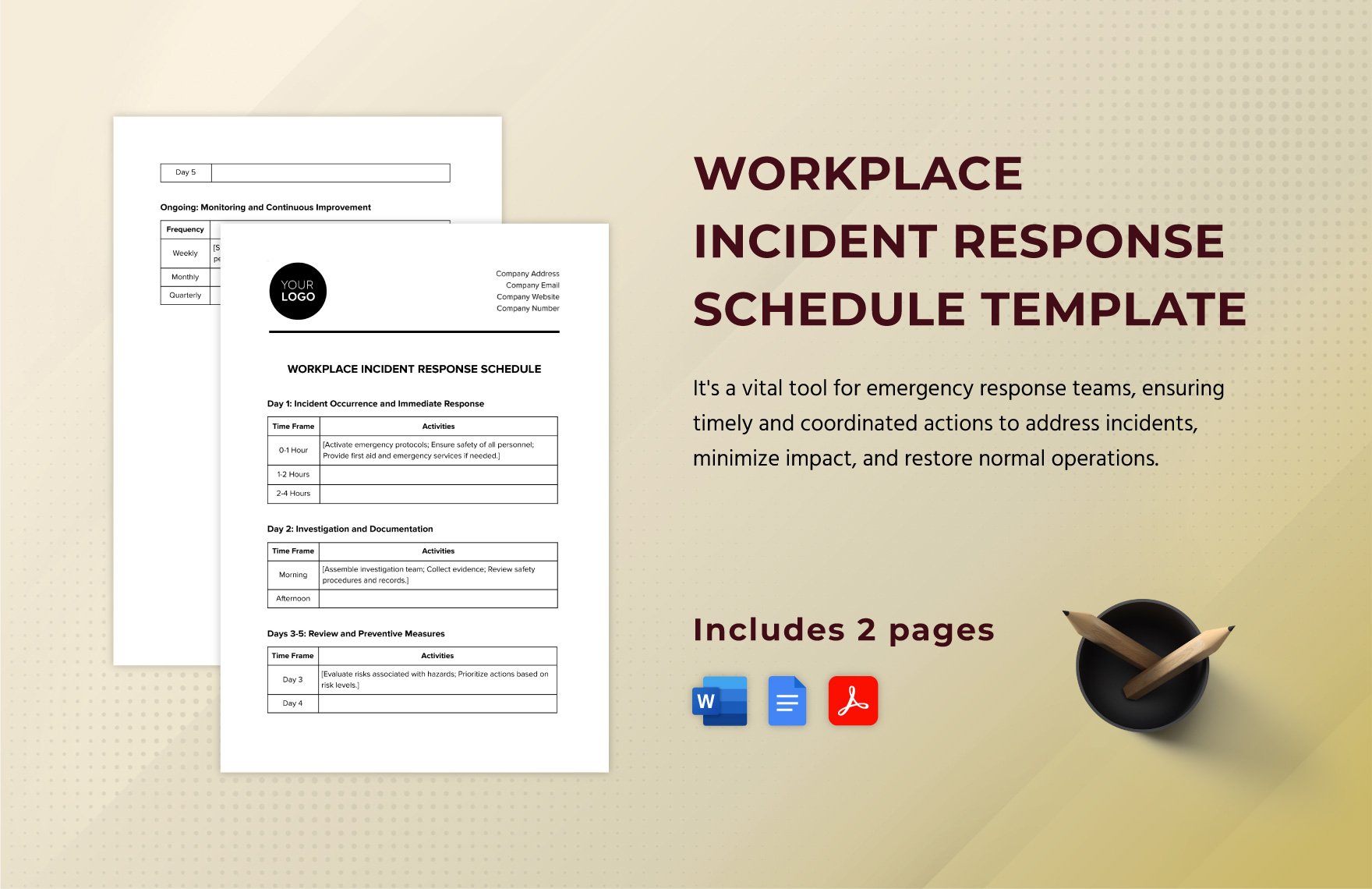 Workplace Incident Response Schedule Template