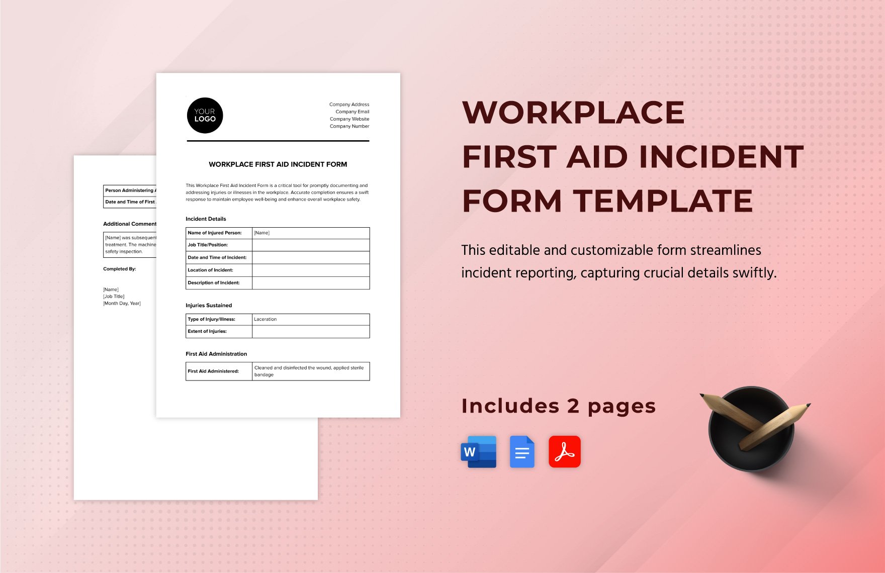 Workplace First Aid Incident Form Template